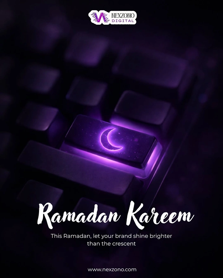 Ramadan creative ad: Glowing keyboard key with crescent moon icon