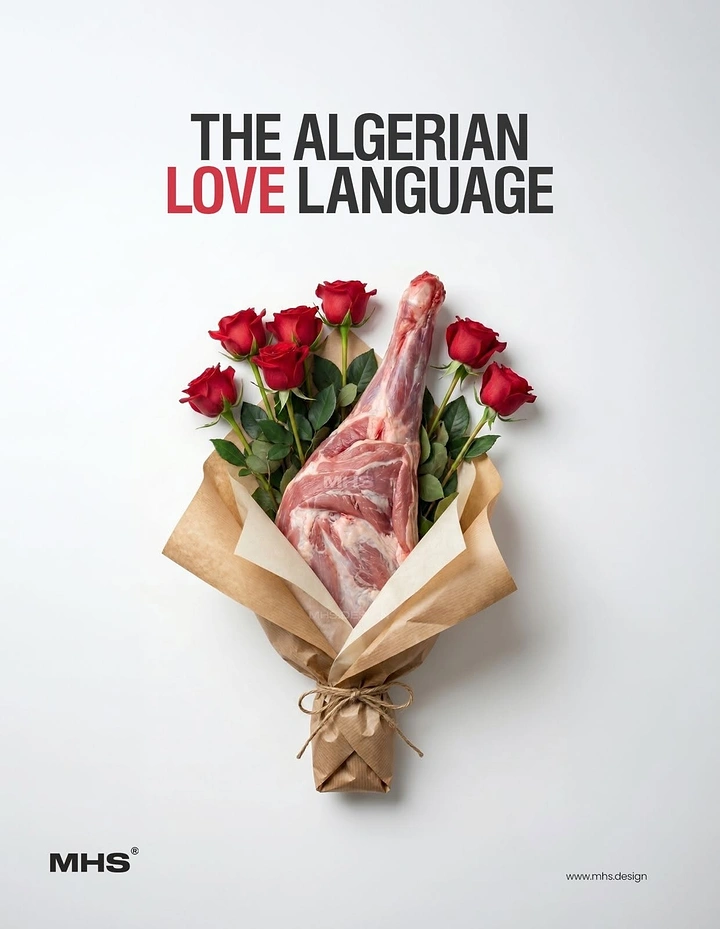 Valentine's Day creative ad: Raw lamb leg wrapped as a rose bouquet