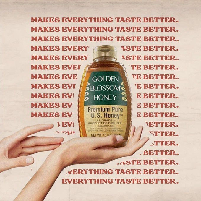 Honey Brands creative ad: Repeated copy creates visual rhythm