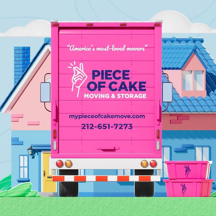 Movers & Packers creative ad: Pink truck styled as a house
