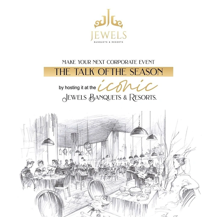 Banquet Halls & Venues creative ad: Pencil-sketch venue, 'talk of season' copy