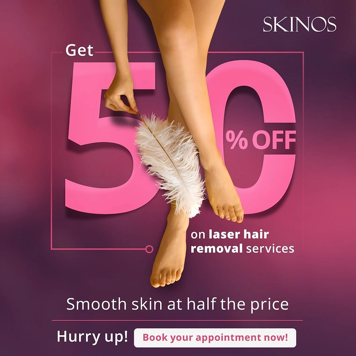 Skin & Cosmetic Clinics creative ad: Feather-smooth legs through big 50