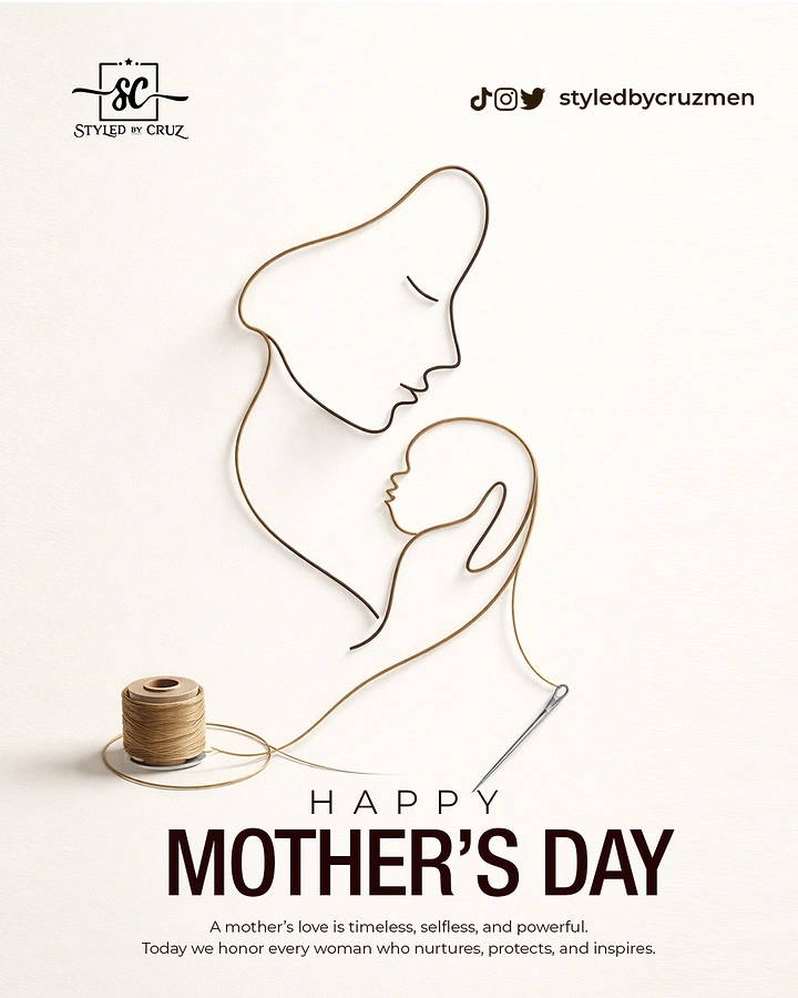 Mother's Day creative ad: Mother-and-baby line portrait formed from sewing thread