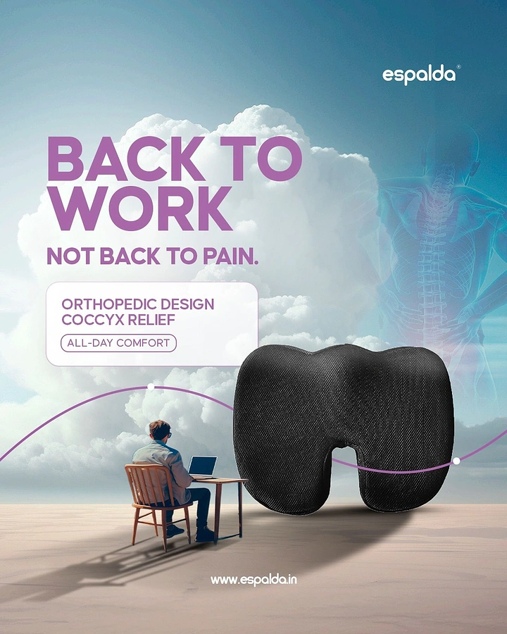 Pain Relief Brands creative ad: Oversized cushion and beach-work metaphor