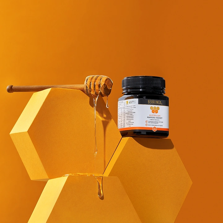 Honey Brands creative ad: Honeycomb as product display platform