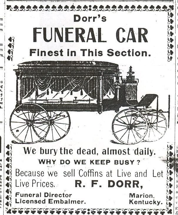 Funeral Services creative ad: Vintage hearse ad, witty 'keep busy' copy