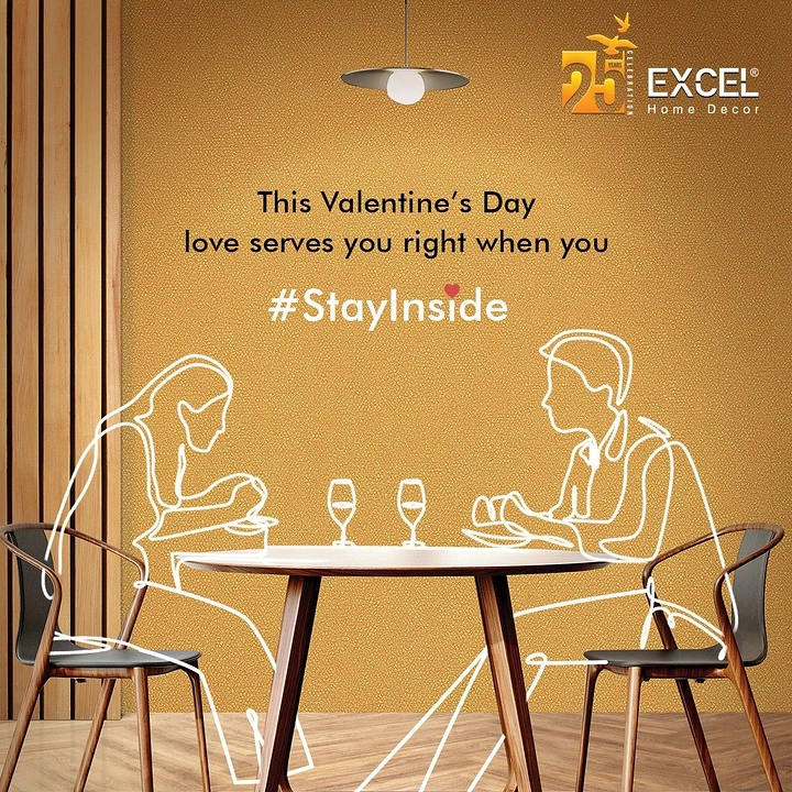 Valentine's Day creative ad: Interior dining set with a line-drawn couple