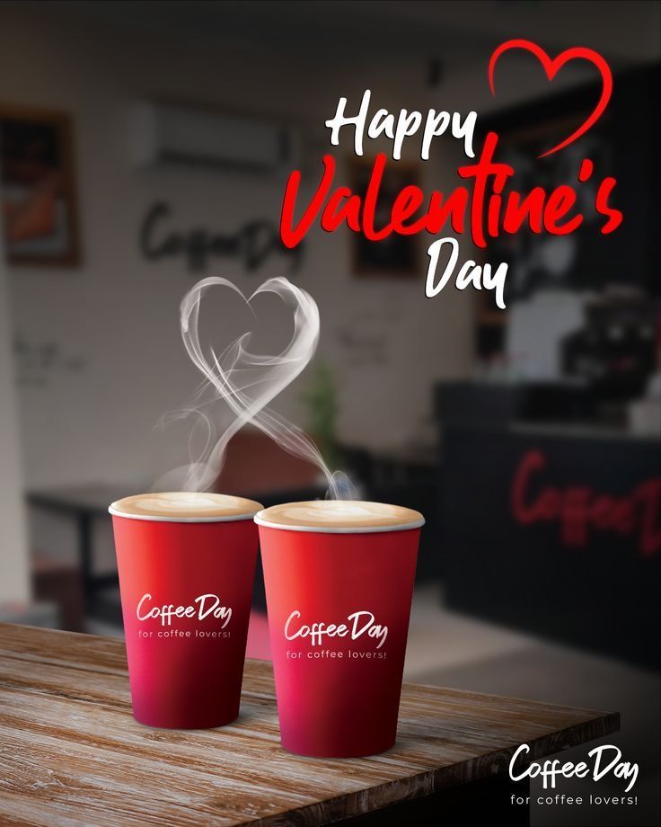 Valentine's Day Instagram post: Two red takeaway coffee cups with steam forming a heart