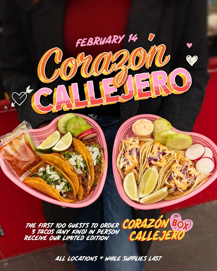 Cloud Kitchens & Food Trucks creative ad: Heart-shaped taco plates for Valentine's