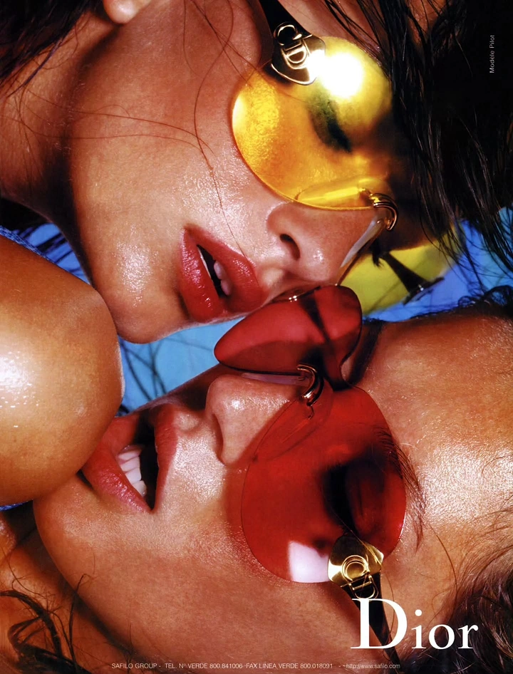Opticians & Eye Care creative ad: Two faces pressed together wearing yellow and red tinted sunglasses