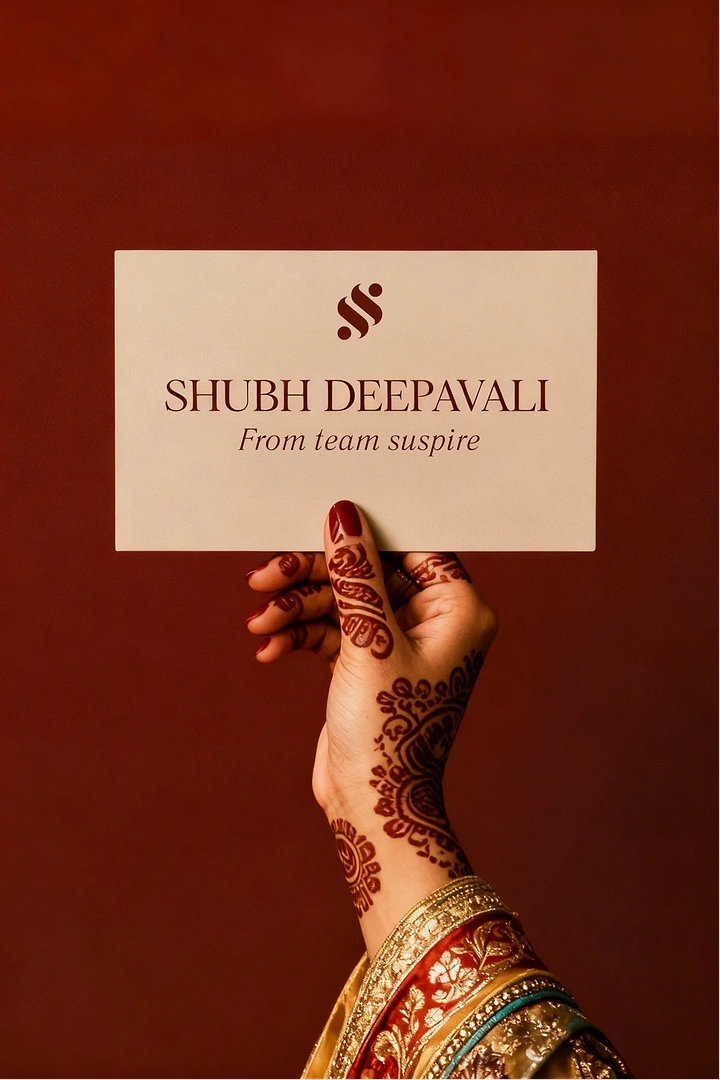 Diwali creative ad: Henna-decorated hand holding up a blank-style greeting card