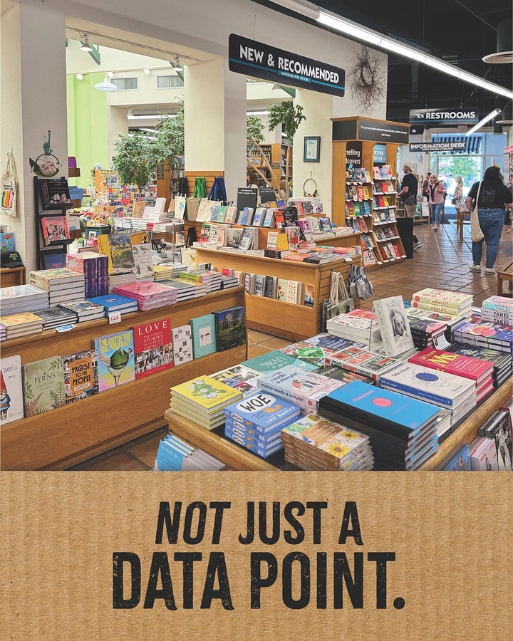 Bookstores creative ad: 'Not just a data point' bookstore-vs-algorithm copy