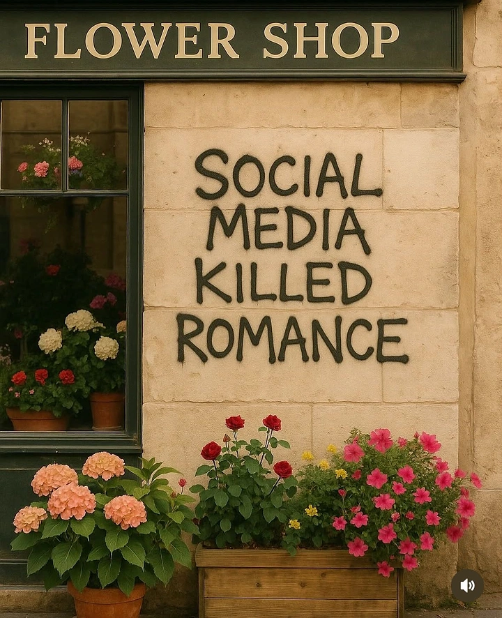 Florists creative ad: Provocative wall-slogan: social media killed romance