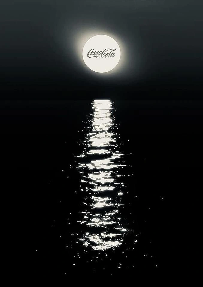 Creative ad: Brand logo shown as a glowing full moon over a dark sea