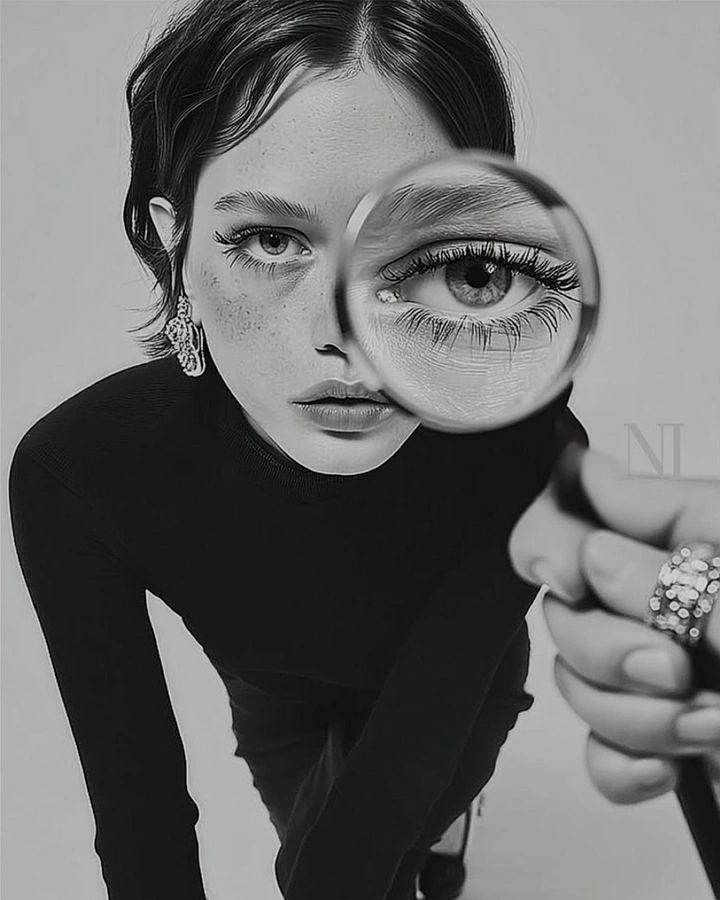 Beauty & Salon creative ad: Black-and-white portrait with a magnified eye