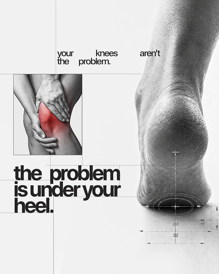Physiotherapy creative ad: Close-up heel anatomy with knee-pain inset