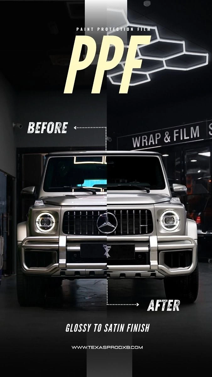 Car Wash & Detailing creative ad: Split-car before/after gloss-to-satin idea