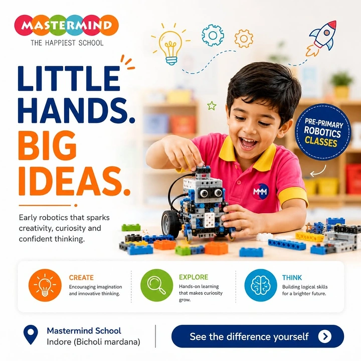 Robotics & STEM Classes creative ad: Little hands, big ideas ties child creativity to robotics
