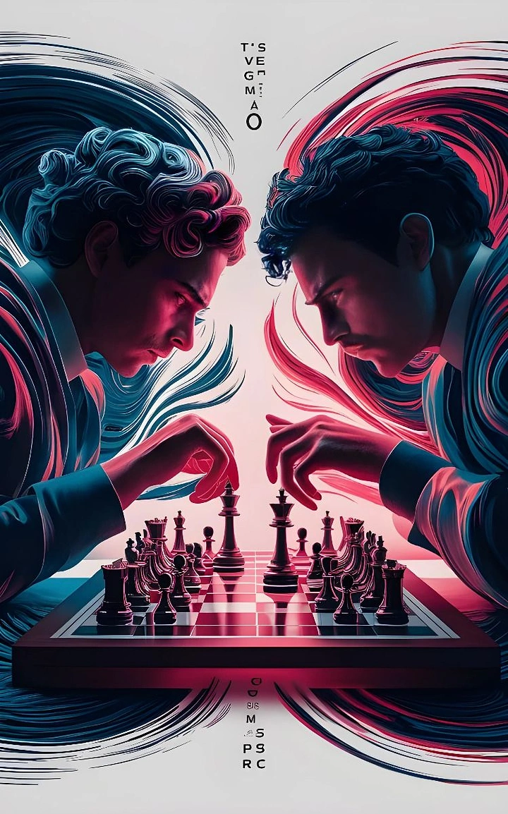 Board Games & Game Cafes creative ad: Mirrored players turn chess into confrontation