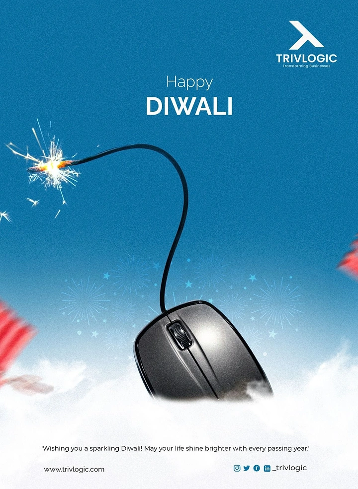 Diwali creative ad: Computer mouse whose cable is a lit firecracker fuse