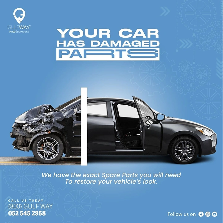 Auto Repair & Garages creative ad: Car split wrecked/restored, before-after divide