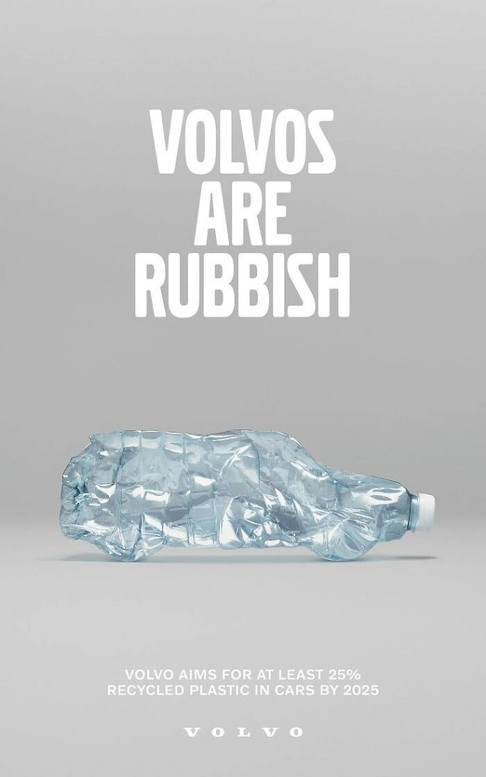 Automotive creative ad: Crushed plastic water bottle shaped like an SUV