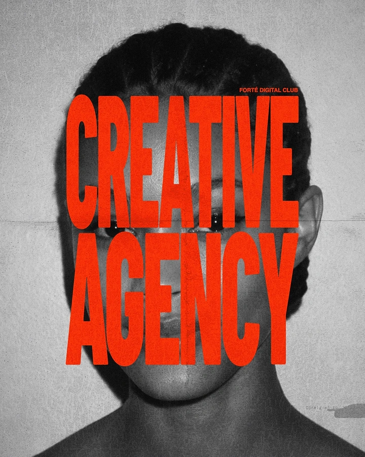 Agency creative ad: Bold red type masking a face