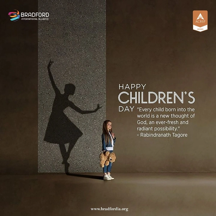 Children's Day creative ad: Small girl with teddy bear casting a ballerina-shaped shadow