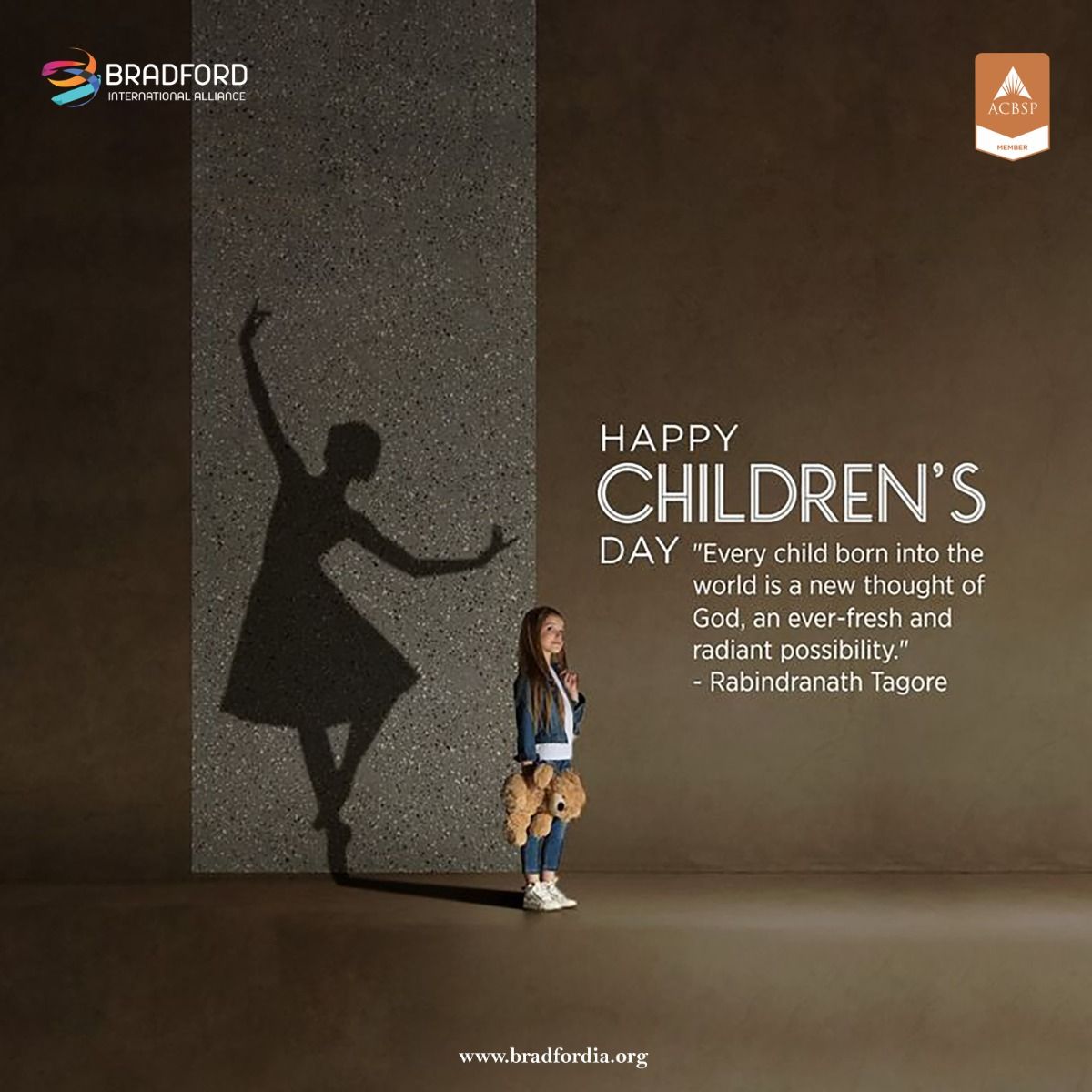 Small girl with teddy bear casting a ballerina-shaped shadow