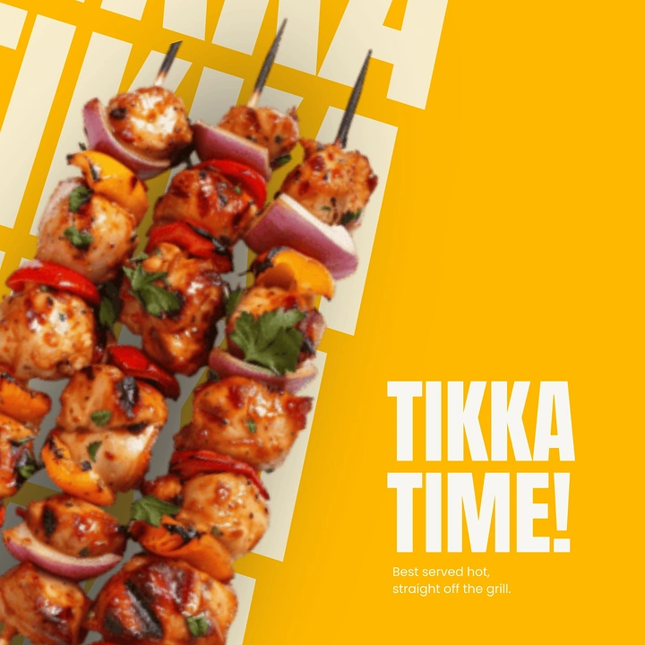 BBQ & Grill Restaurants creative ad: Skewers integrated with bold geometric composition