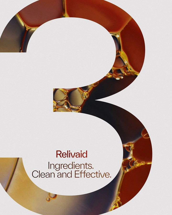 Pain Relief Brands creative ad: Ingredients form a giant number three