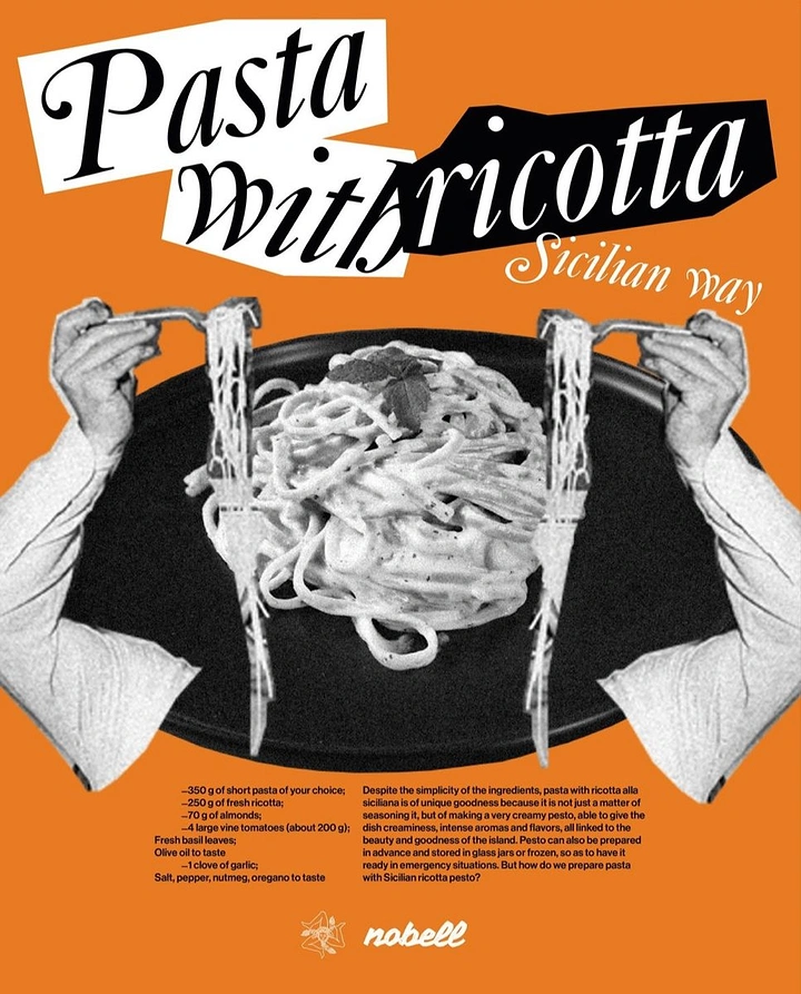 Instant Noodles & Pasta Brands creative ad: Illustrated hands theatrically serve pasta