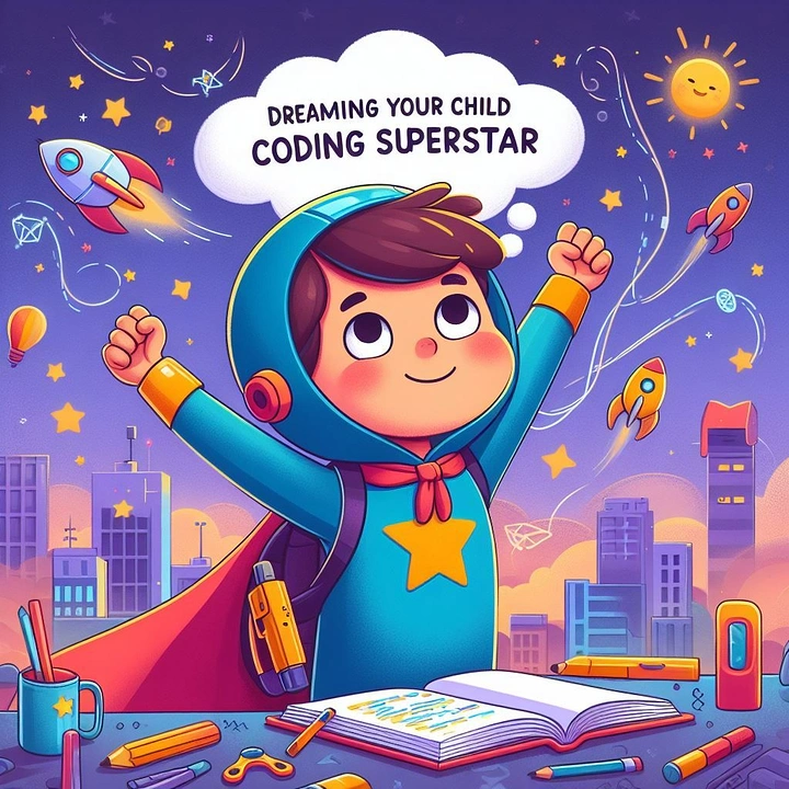 Robotics & STEM Classes creative ad: Coding superhero visual metaphor
