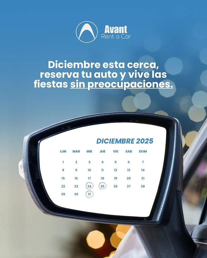 Car Rental creative ad: Side mirror reflects December booking calendar