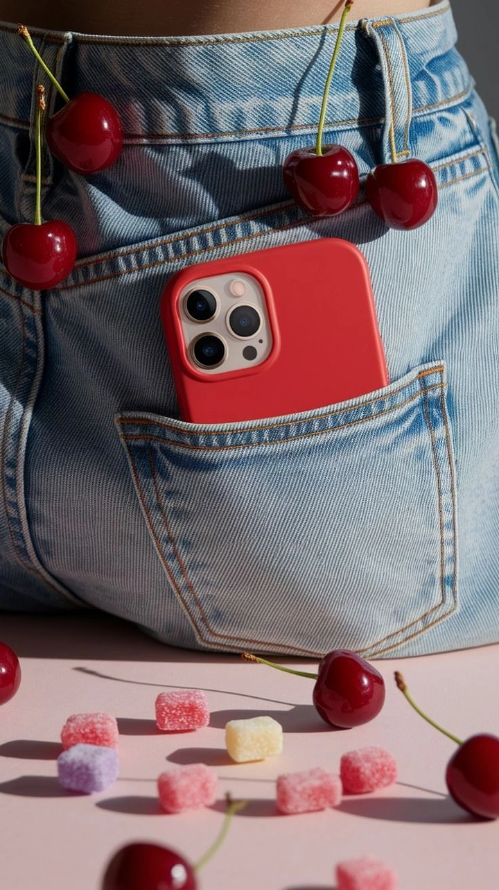 Phone Cases & Mobile Accessories creative ad: Playful pocketful-of-sweets product scene