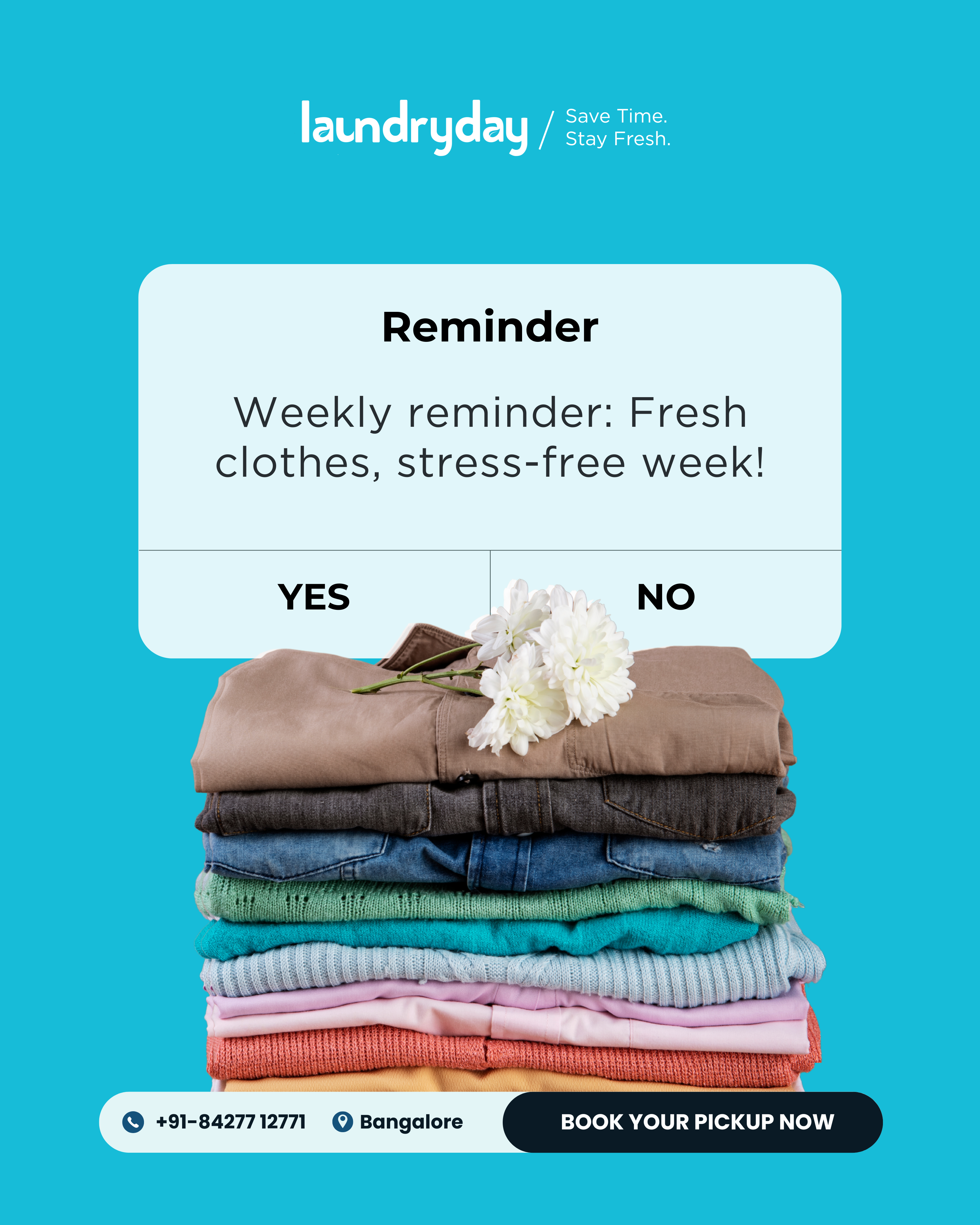 Instagram post: Reminder dialog popup atop clothes stack