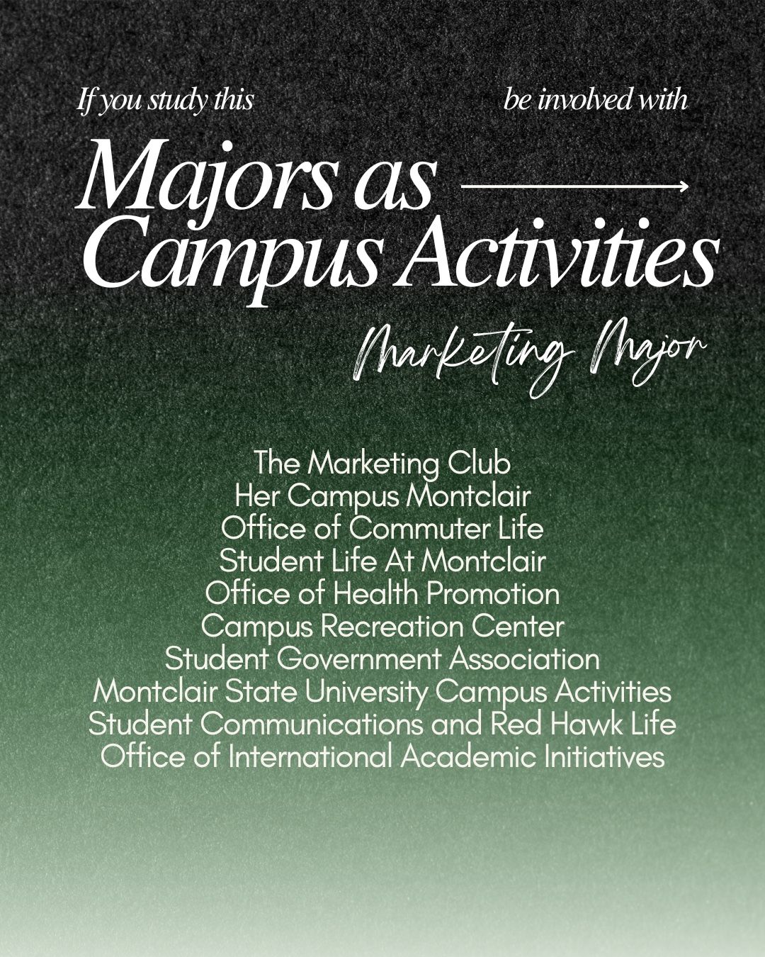 Instagram post: Majors transformed into campus activities, slide 1