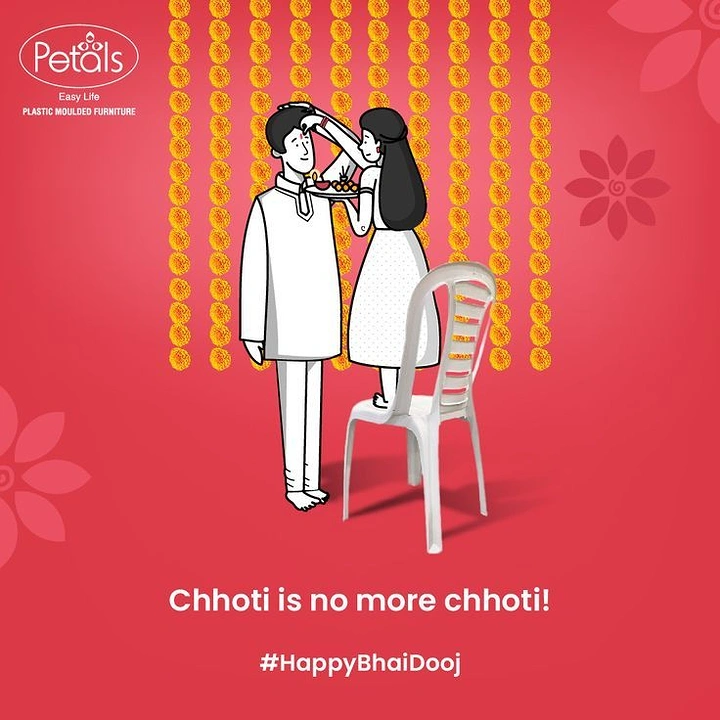 Bhai Dooj creative ad: Sister standing on a plastic chair to apply tilak to her taller brother