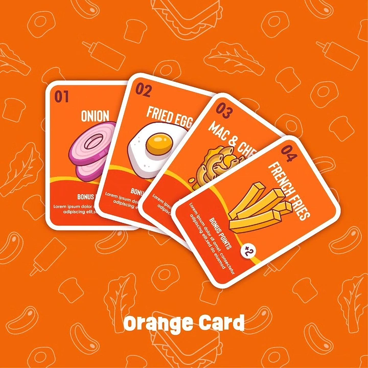 Board Games & Game Cafes creative ad: Food menu concept applied to cards
