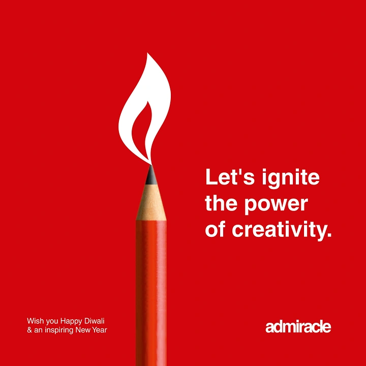Diwali creative ad: Red pencil whose tip turns into a white diya flame