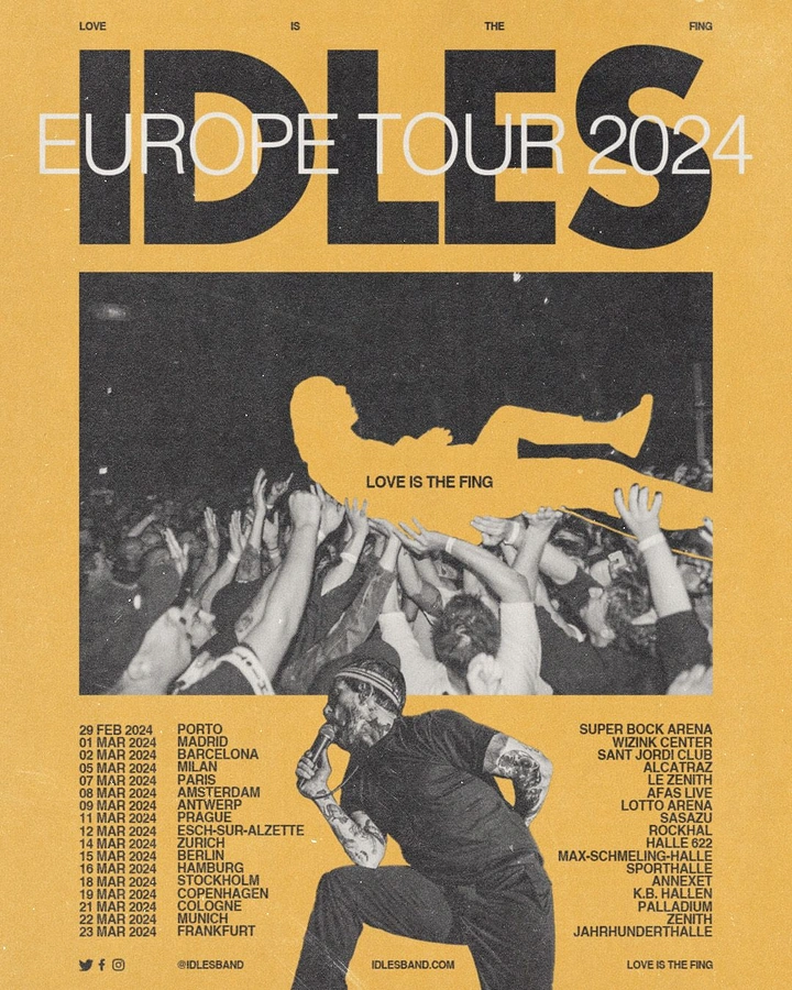 Creative ad: Crowd-surfer silhouette above a B&W crowd, with the singer cut out below