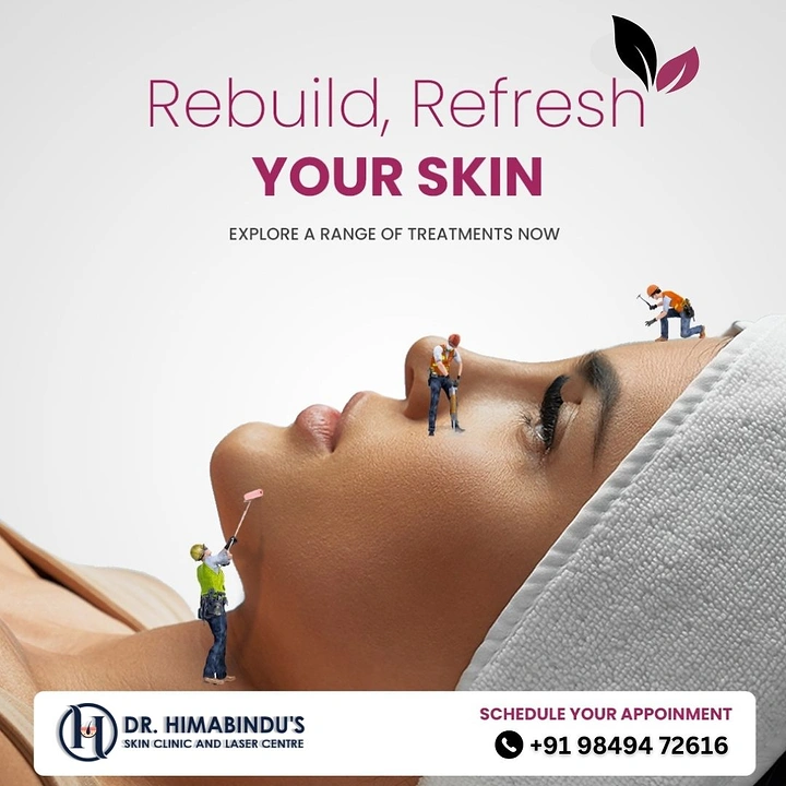 Skin & Cosmetic Clinics creative ad: Tiny workers renovating face metaphor