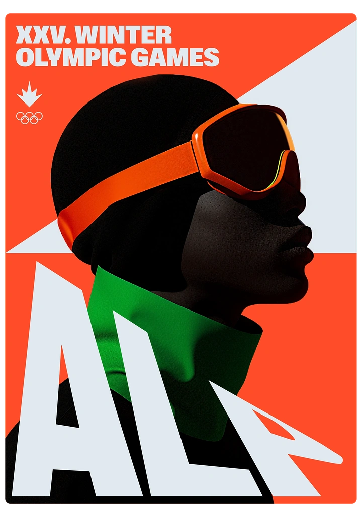 Events & Nightlife creative ad: 3D-rendered athlete profile in orange ski goggles