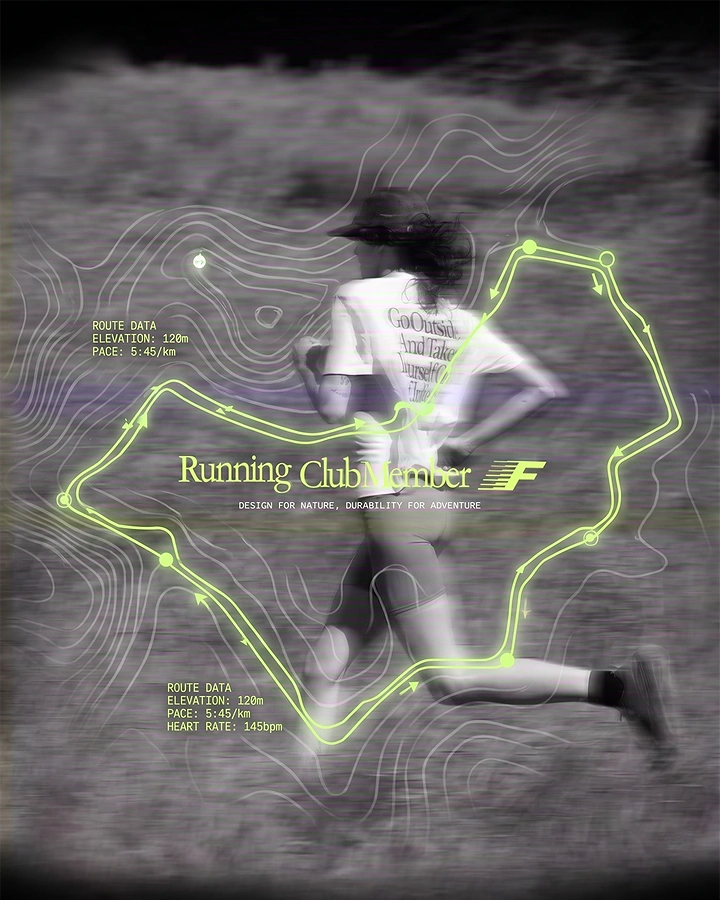 Adventure Sports & Trekking creative ad: Neon route outline energizes motion blur