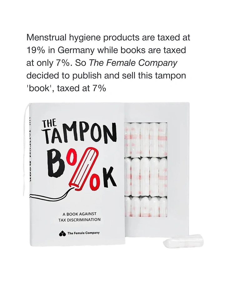 Period Care & Feminine Hygiene creative ad: Tampon Book makes tax activism tangible