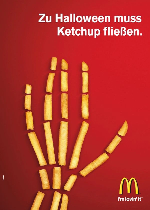 Halloween creative ad: Skeleton hand built from french fries