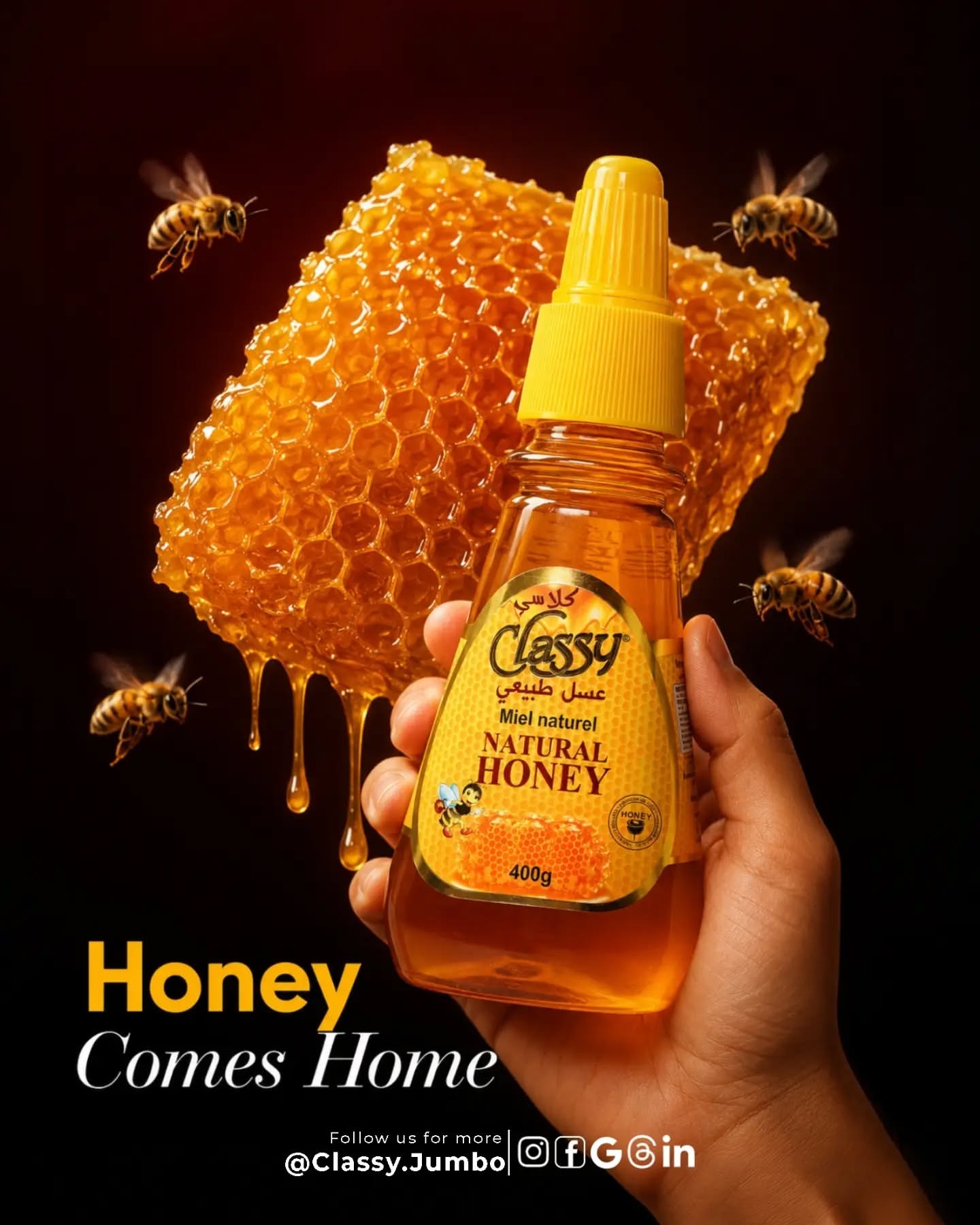 Instagram post: Bottle staged inside honeycomb, slide 3