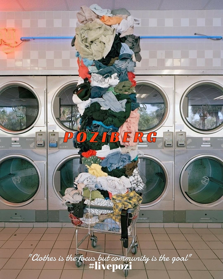 Laundry & Dry Cleaning creative ad: Towering clothes pile in laundromat cart