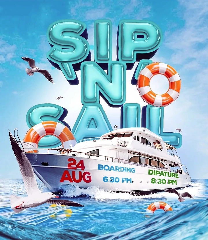 Cruises & Cruise Lines creative ad: Playful oversized ship-party typography