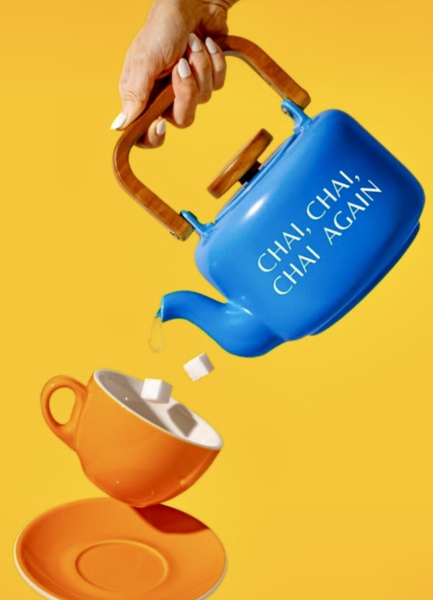 Instagram post: Suspended kettle pour, bold color pop